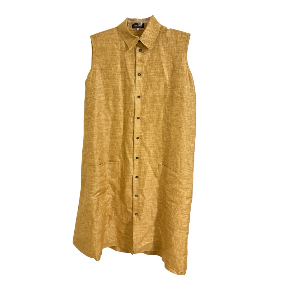 Eskandar Sz 1 Spectacular Art Gold Woven Linen Shirt Dress Tunic Top US Large
